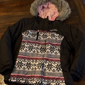 Xpedition Black and Pink Patterned Jacket with Fur Hood